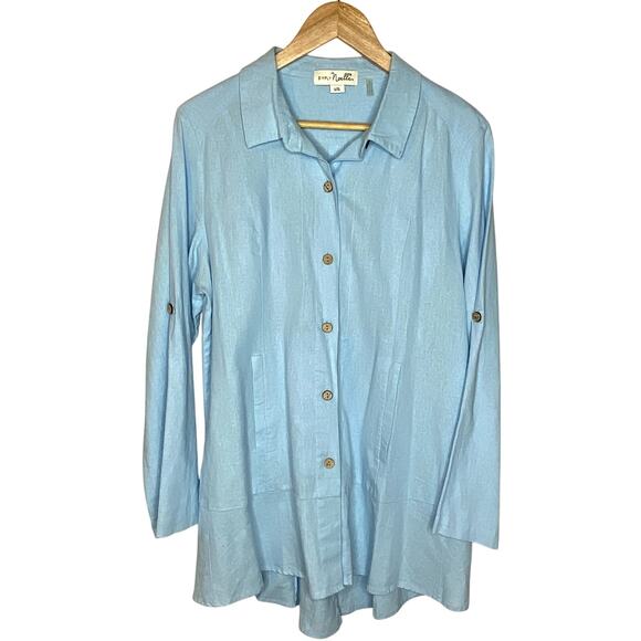 Simply Noelle Linen Blend Tunic Button Roll Sleeve Top Size L/XL 12-14 - Picture 1 of 8